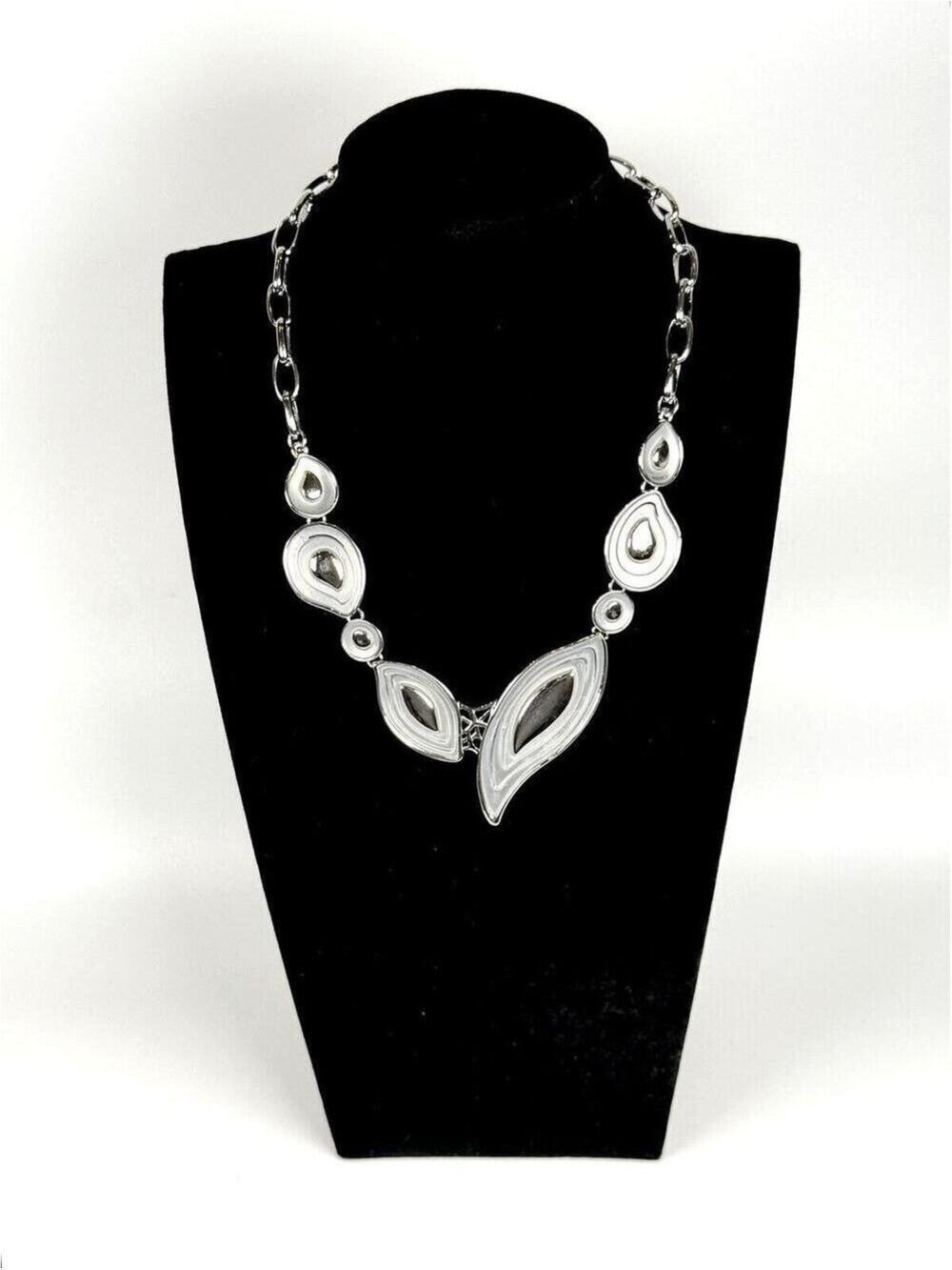 Vintage Montreal Spoutnik Silver Tone Marquise Modernist Statement Necklace